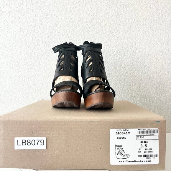 NEW Lane Boots BECCA Womens Black Wedges 8.5 Western Sandals Cowgirl Leather - Picture 9 of 10